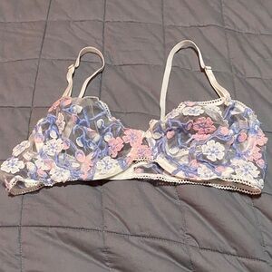 Floral Embroidered Lace Bralette - Pink and Blue